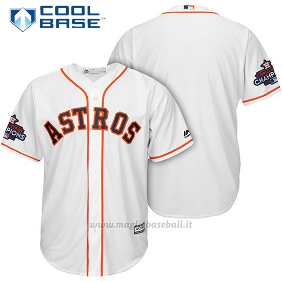 Maglia Baseball Uomo Houston Astros 2017 World Series Campione Bianco Cool Base